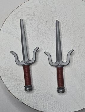 Small Silver Toy Sais with Brown Grips - 2 Piece Set [ Read Details ]